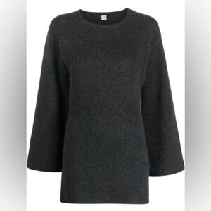 Toteme Curved Wool Cashmere Knit Fitted Sweater Dark Grey